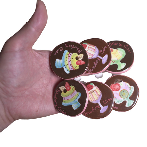 Set of 6 Vintage Ceramic Porcelain Napkin Rings Holders Pastel Dessert Design - Picture 4 of 15